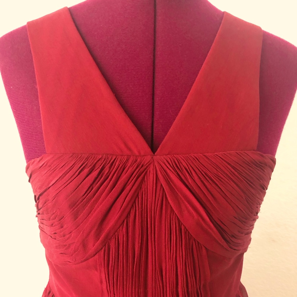 Tibi burgundy silk ruched dress.